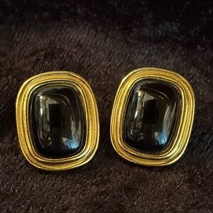 Signed Trifari Black and Gold Statement Earrings